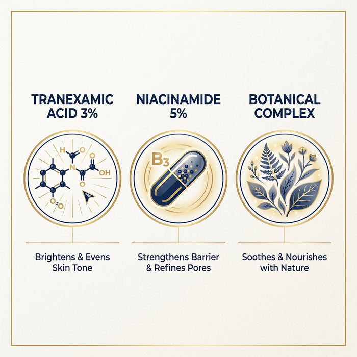 Tranexamic Acid + Niacinamide + Botanicals infographic